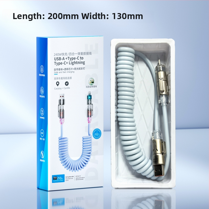 240W štyri v jednom autový dátový kábel s USB-C a Lightning — ultra rýchle nabíjanie, aromaterapia, dĺžka 1–2 m