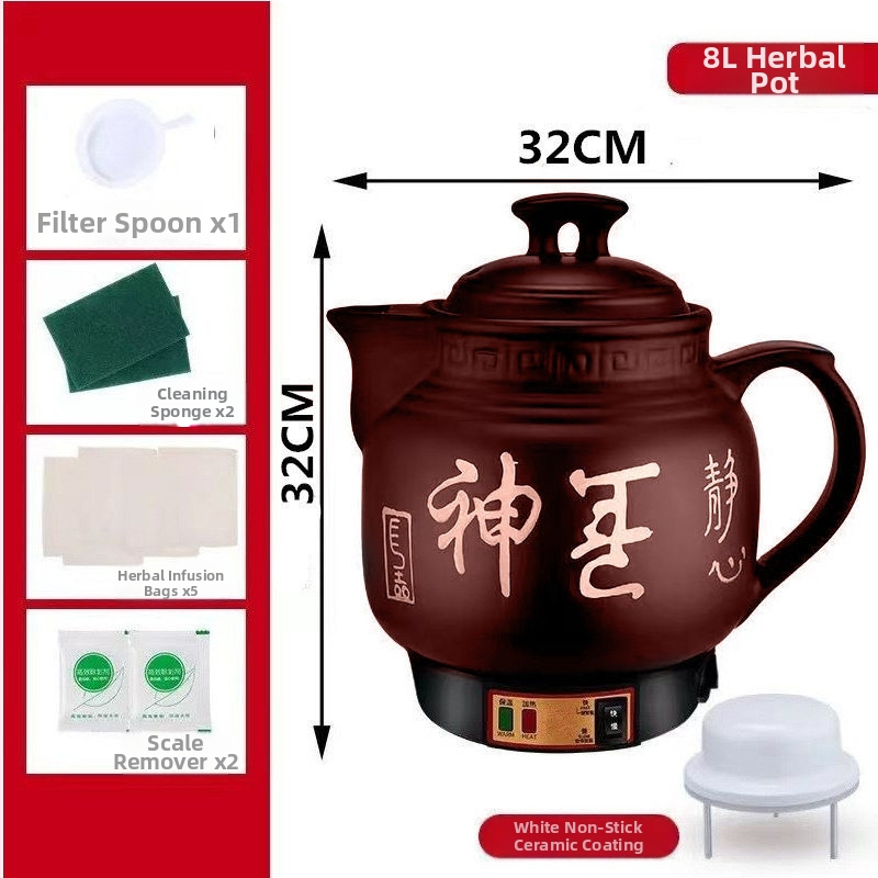 Oală ceramică automată pentru decoctarea plantelor medicinale, medicină chineză, capacitate 1 L, pentru 4-5 persoane