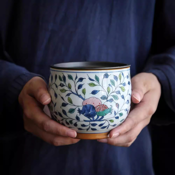 Vas de spălat ceai albastru-în alb Jianshui cu capac, mic, ceramică în stil antic, borcan pentru reziduuri de ceai, accesorii Kung Fu ceai