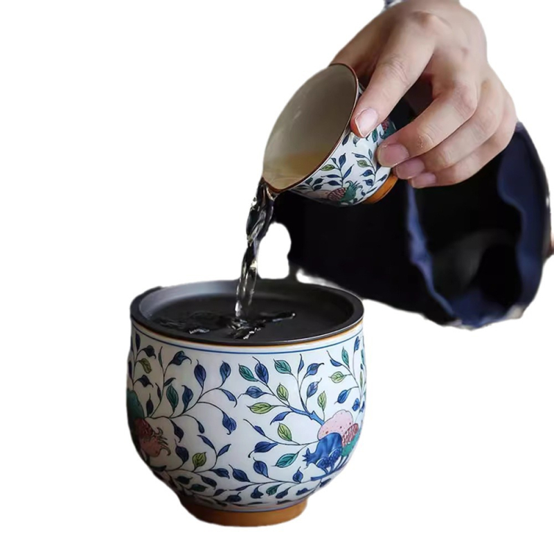 Vas de spălat ceai albastru-în alb Jianshui cu capac, mic, ceramică în stil antic, borcan pentru reziduuri de ceai, accesorii Kung Fu ceai