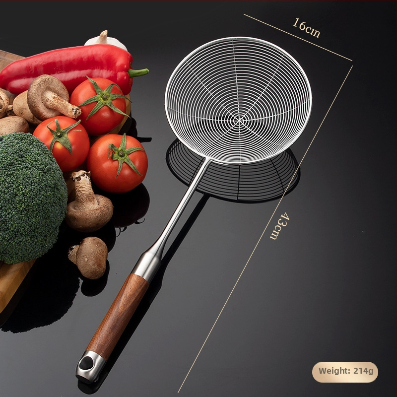 Set de ustensile de bucătărie din oțel inoxidabil 316L, cu mânere din lemn de trandafir: spatulă, lingură cu găuri, lingură și lingură de prăjit