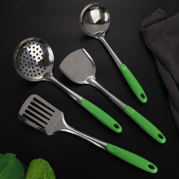 Set de ustensile din oțel inoxidabil pentru bucătărie: spatulă, lingură de supă, lingură de gătit, lingură strecurătoare, furculiță pentru carne, lingură pentru legume, lingură de orez