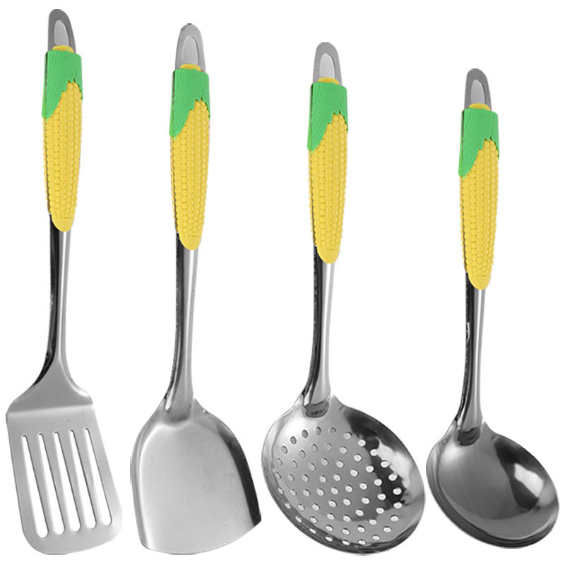 Set de ustensile din oțel inoxidabil pentru bucătărie: spatulă, lingură de supă, lingură de gătit, lingură strecurătoare, furculiță pentru carne, lingură pentru legume, lingură de orez