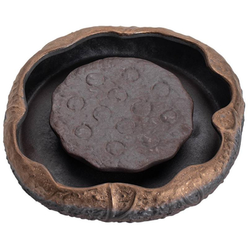 Suport pentru ceainic în stil japonez, ceramică rustică, glazură aurie pe suprafața de fier, motiv Lacul Lotosului, mic suport de stocare a apei pentru ceremonia Gongfu acasă