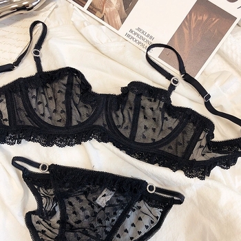 Francuski stil seksi čipkasti set grudnjaka, ultra-tanke košarice i prozirna čipka