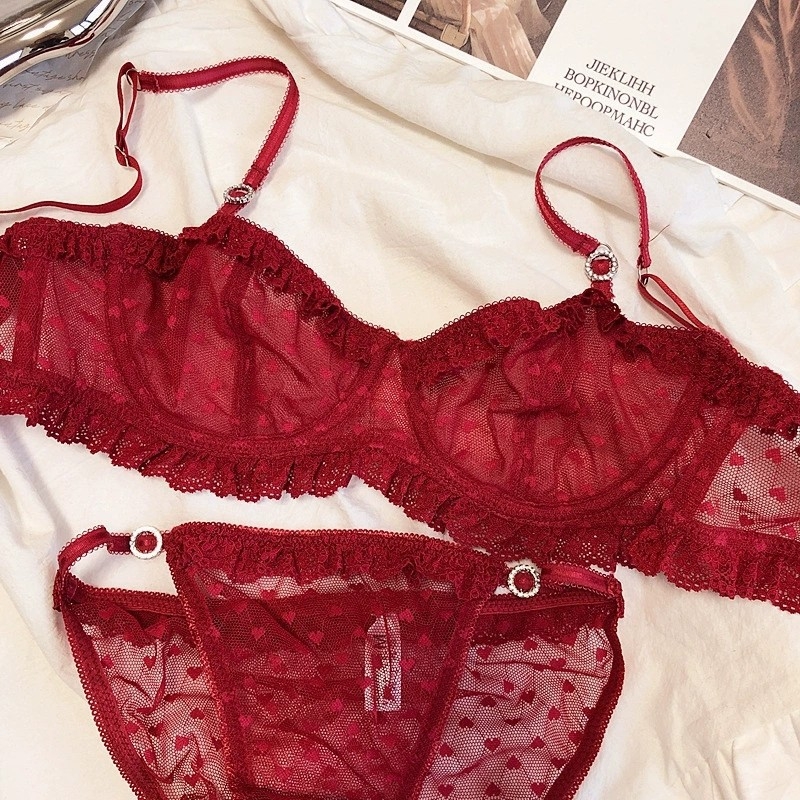 Francuski stil seksi čipkasti set grudnjaka, ultra-tanke košarice i prozirna čipka