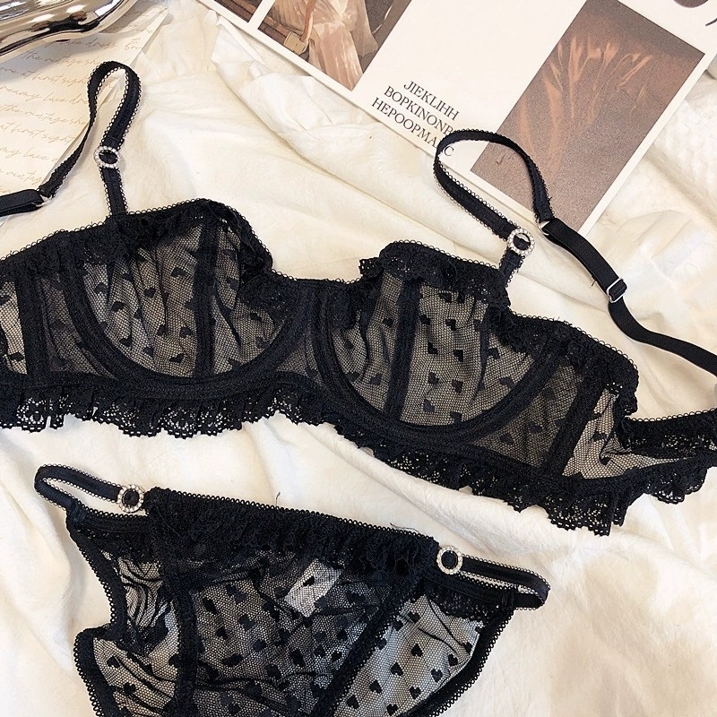 Francuski stil seksi čipkasti set grudnjaka, ultra-tanke košarice i prozirna čipka