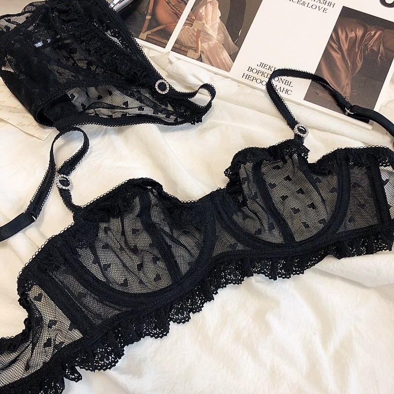 Francuski stil seksi čipkasti set grudnjaka, ultra-tanke košarice i prozirna čipka