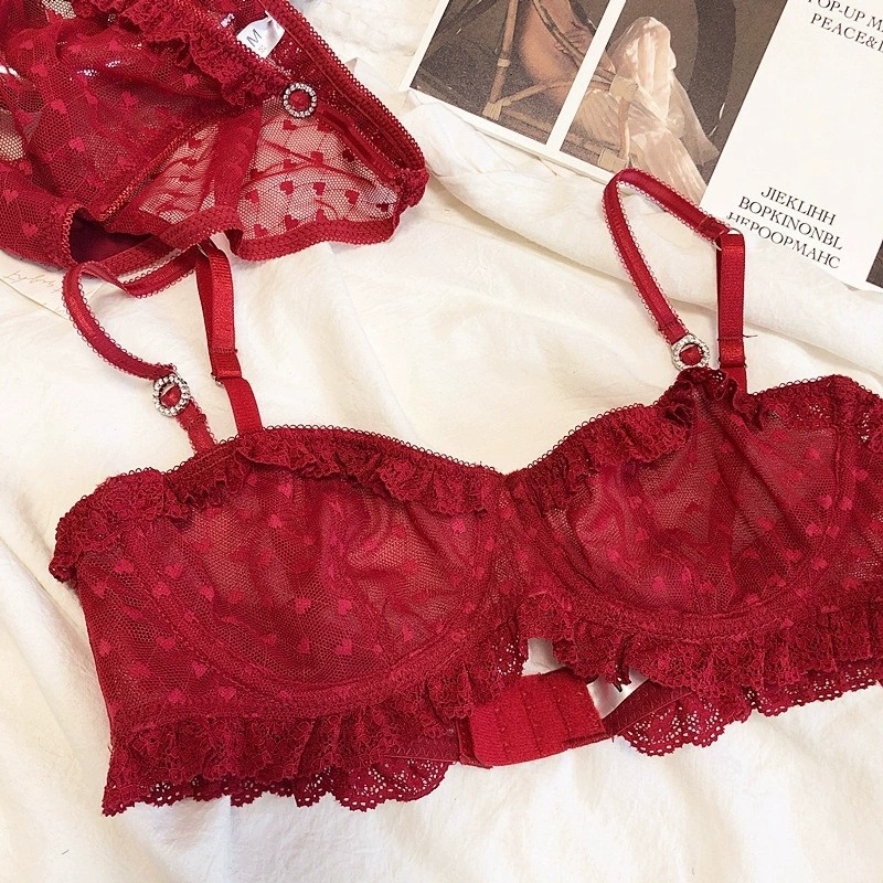 Francuski stil seksi čipkasti set grudnjaka, ultra-tanke košarice i prozirna čipka