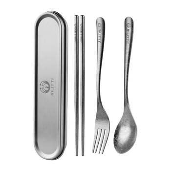 Set tacâmuri din titan pur, cu lingură, bețișoare și furculiță, cutie de depozitare, antibacterian