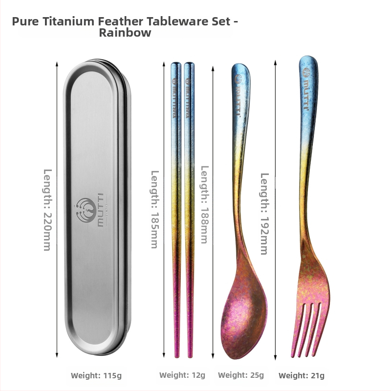 Set tacâmuri din titan pur, cu lingură, bețișoare și furculiță, cutie de depozitare, antibacterian