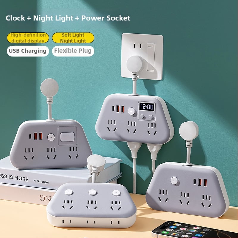 Jiatong Uredsko produžno priključak s digitalnim zaslonom i USB-om, Novi nacionalni standard, 10A, 220-250V, kabel, zaštita od preopterećenja