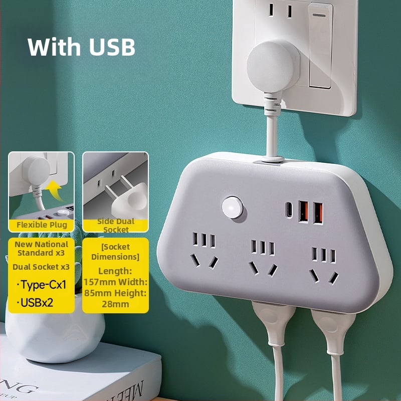 Jiatong Uredsko produžno priključak s digitalnim zaslonom i USB-om, Novi nacionalni standard, 10A, 220-250V, kabel, zaštita od preopterećenja