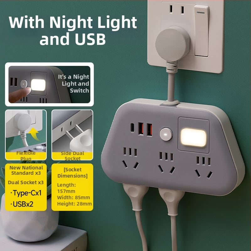 Jiatong Uredsko produžno priključak s digitalnim zaslonom i USB-om, Novi nacionalni standard, 10A, 220-250V, kabel, zaštita od preopterećenja