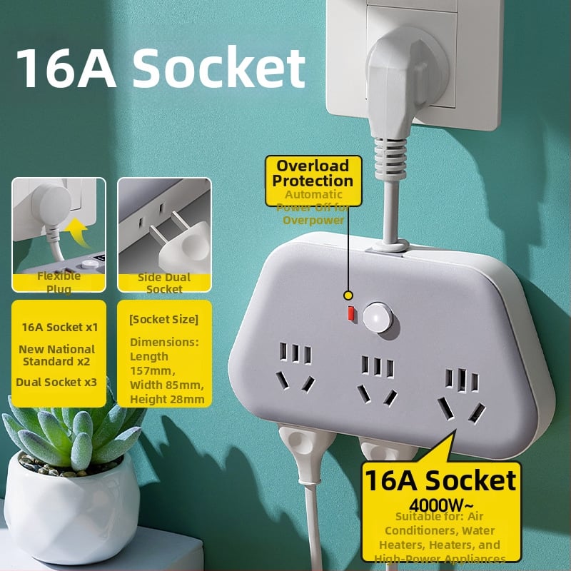 Jiatong Uredsko produžno priključak s digitalnim zaslonom i USB-om, Novi nacionalni standard, 10A, 220-250V, kabel, zaštita od preopterećenja