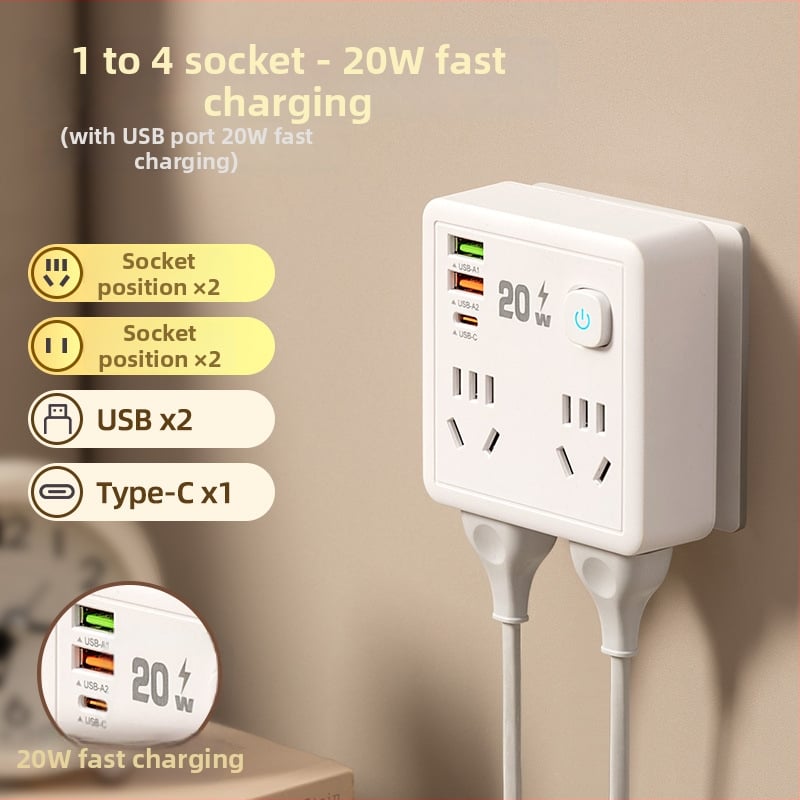 Jiatong Uredsko produžno priključak s digitalnim zaslonom i USB-om, Novi nacionalni standard, 10A, 220-250V, kabel, zaštita od preopterećenja
