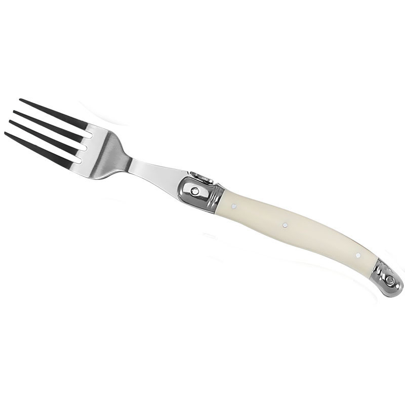 Tacâmuri din oțel inoxidabil cu mânere crem, design franuzesc curbat, cuțit pentru steak, furculiță pentru paste și lingură de desert (set de 3/4/6 piese), stil nordic minimalist