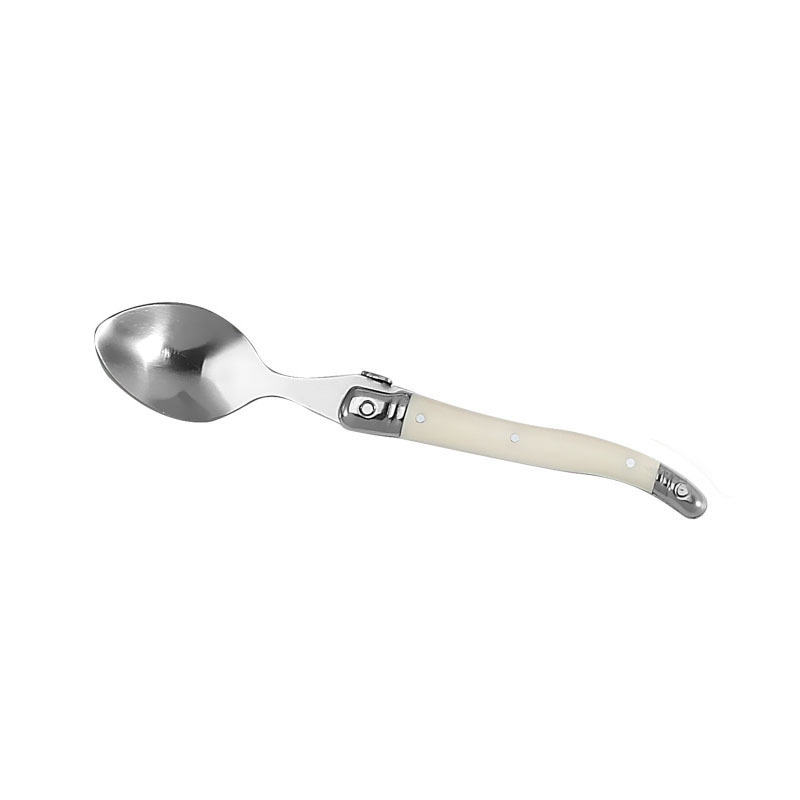 Tacâmuri din oțel inoxidabil cu mânere crem, design franuzesc curbat, cuțit pentru steak, furculiță pentru paste și lingură de desert (set de 3/4/6 piese), stil nordic minimalist