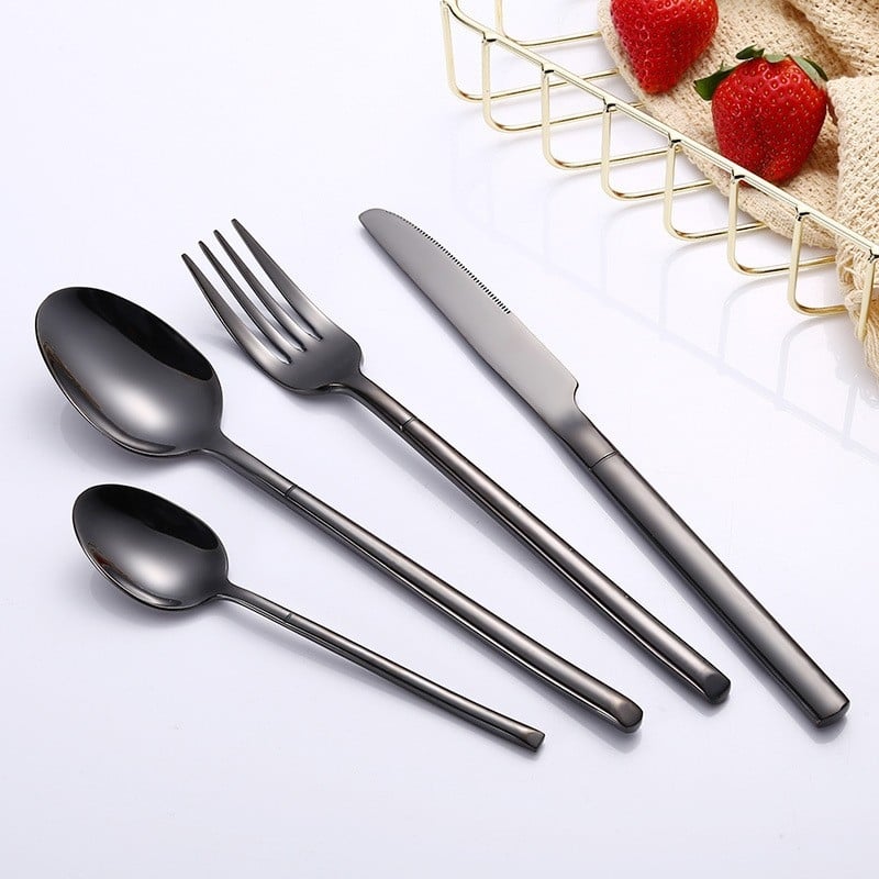 Set tacâmuri din oțel inoxidabil 304 Knight, culoare aurie – lingură, cuțit pentru friptură și furculiță pentru uz casnic