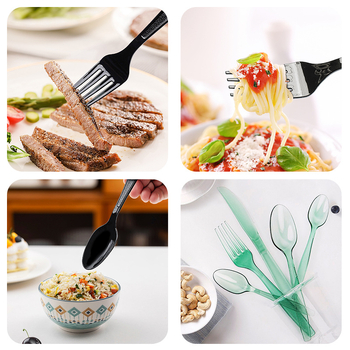 Four Seasons Happy linguri de plastic de unică folosință, cu mâner lung, lingură de supă îngroșată, ambalaj în vrac, clasă alimentară.