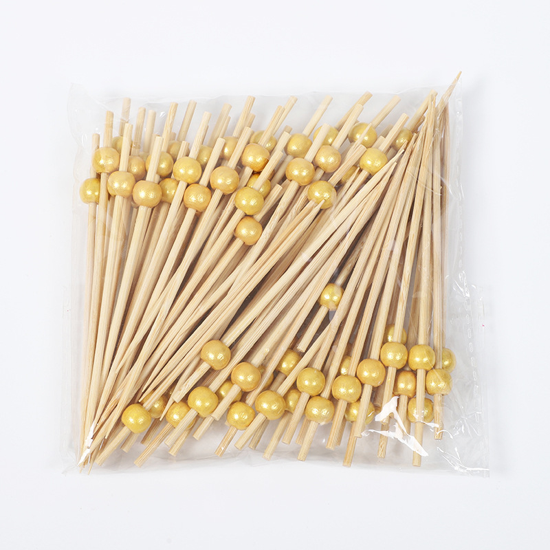 Bețe de bambus de unică folosință cu mărgele din lemn – bețe decorative pentru fructe, 100 buc./pachet