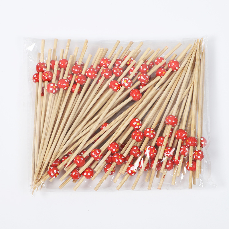 Bețe de bambus de unică folosință cu mărgele din lemn – bețe decorative pentru fructe, 100 buc./pachet