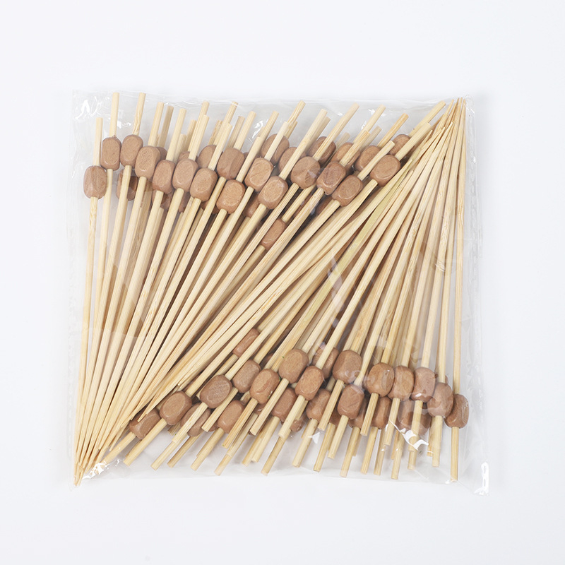 Bețe de bambus de unică folosință cu mărgele din lemn – bețe decorative pentru fructe, 100 buc./pachet