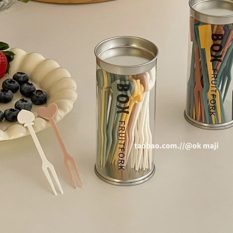 Furculițe creative pentru fructe cu borcan de depozitare – furculițe din plastic de unică folosință pentru fructe, gustări, prăjituri și deserturi