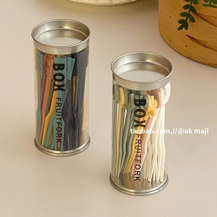 Furculițe creative pentru fructe cu borcan de depozitare – furculițe din plastic de unică folosință pentru fructe, gustări, prăjituri și deserturi