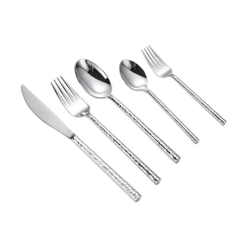 Daoqi 304 oțel inoxidabil – tacâmuri occidentale cu finisaj ciocănit, set cuțit pentru steak, furcă, lingură, furculiță de desert, furculiță de tort