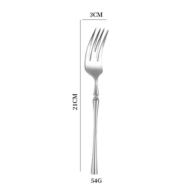 Set tacâmuri din oțel inoxidabil 304: lingură de desert, lingură de cafea, cuțit, furculiță și cuțit pentru steak, finisaj oglindă, stil nordic.