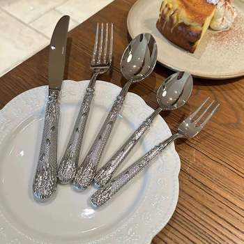 Set de tacâmuri occidentale din oțel inoxidabil 304, cu motiv de grâu forjat, grosime extra, cinci piese, pentru hotel de 5 stele