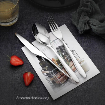 Set din oțel inoxidabil, stil european: cuțit pentru steak, furculiță și lingură, lucrat manual