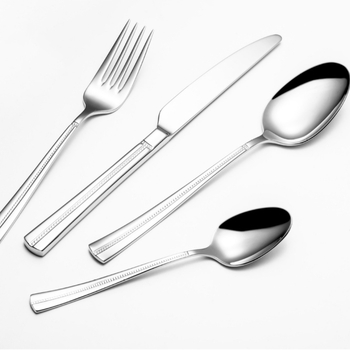 Set de tacâmuri din oțel inoxidabil, 4 piese, model cu puncte perlate, stil retro european, oțel inoxidabil 304, cuțit, furculiță, lingură și cuțit pentru steak