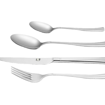 Set de tacâmuri din oțel inoxidabil, 4 piese, model cu puncte perlate, stil retro european, oțel inoxidabil 304, cuțit, furculiță, lingură și cuțit pentru steak