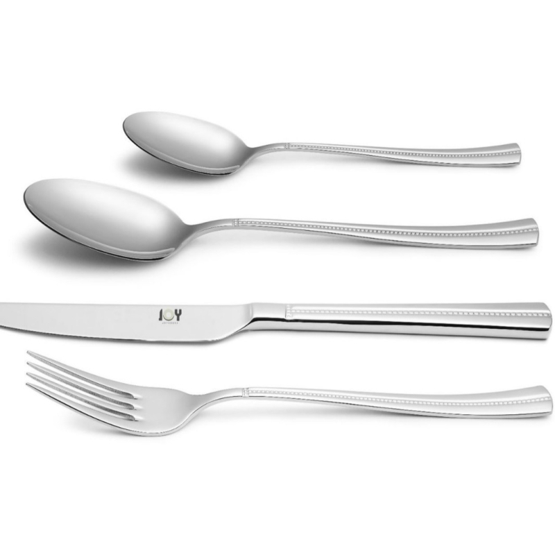 Set de tacâmuri din oțel inoxidabil, 4 piese, model cu puncte perlate, stil retro european, oțel inoxidabil 304, cuțit, furculiță, lingură și cuțit pentru steak