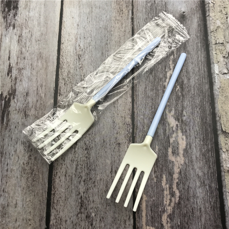 Furculiță de tort din plastic, de unică folosință, cu design creativ de interconectare, ambalare individuală, deserturi colorate