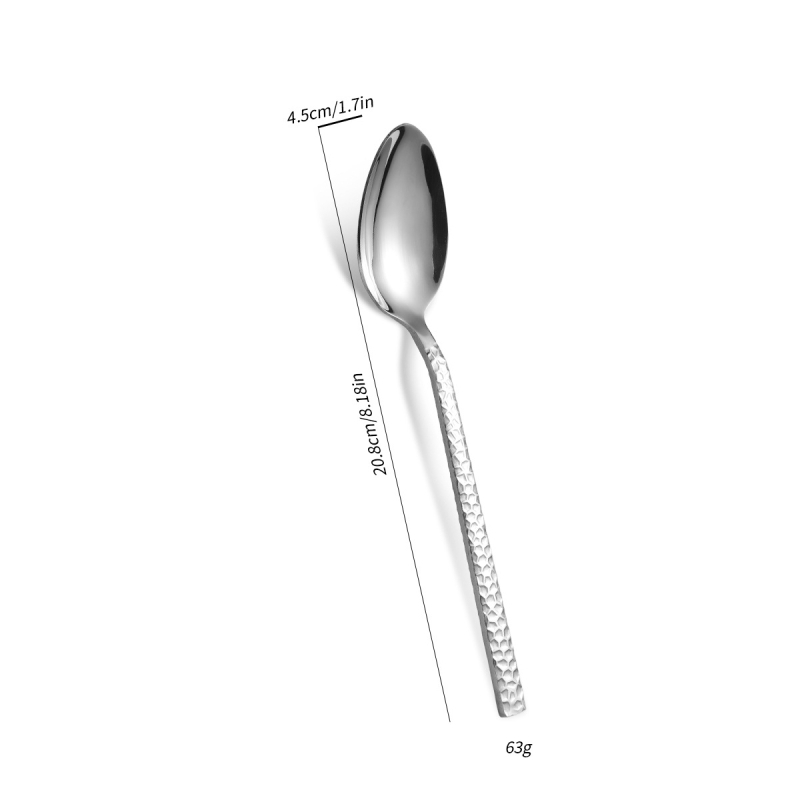 Set tacâmuri din oțel inoxidabil cu textură ciocănată, cuțit pentru steak, furculițe, linguri și lingură de cafea, stil nordic, calitate premium