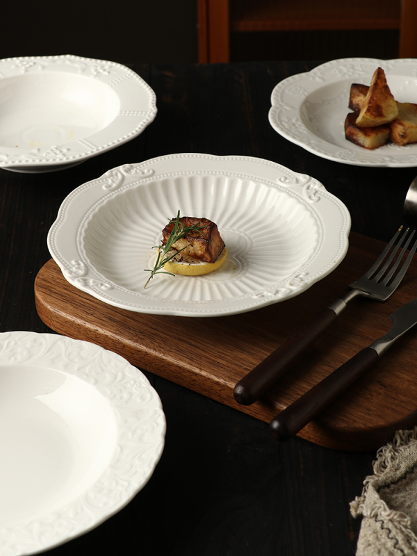Farfurie ceramică rotundă, cu dungi, stil Nordic, diametru 12–12,9 cm
