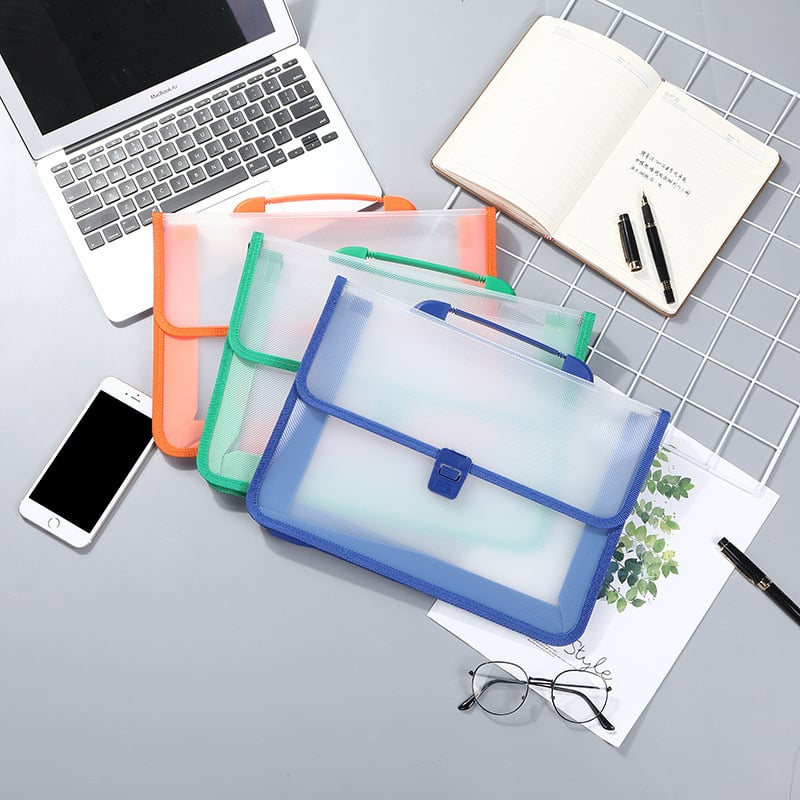 Dosar A4 din plastic transparent, tip acordeon, cu buzunar de afișaj din plasă pentru birou, finanțe și interviuri