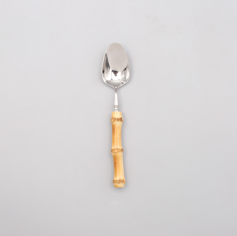Set de tacâmuri occidentale din oțel inoxidabil 304, 5 piese: cuțit pentru steak, furculiță, lingură, linguriță și furculiță de desert — design inspirat de bambus