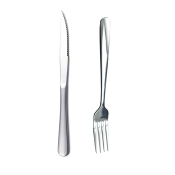 Cuțit și furculiță pentru steak din oțel inoxidabil, set de 2 piese, stil occidental, finisaj oglindă, stil hotelier
