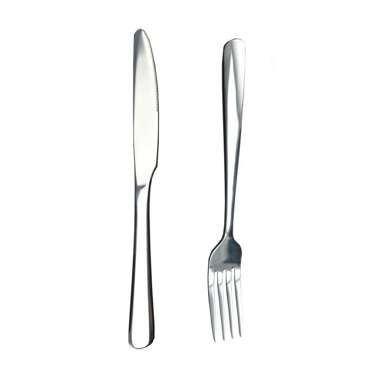 Cuțit și furculiță pentru steak din oțel inoxidabil, set de 2 piese, stil occidental, finisaj oglindă, stil hotelier