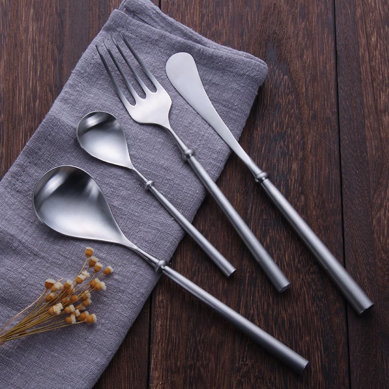 Set de tacâmuri occidentale din oțel inoxidabil 304: cuțit pentru steak, furculiță, lingură și bețișoare