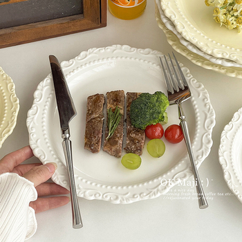 Farfurie de cină în stil occidental, ceramică, aspect elegant de lux, pentru steak, utilizare casnică, veselă în stil franuzesc