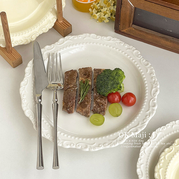 Farfurie de cină în stil occidental, ceramică, aspect elegant de lux, pentru steak, utilizare casnică, veselă în stil franuzesc