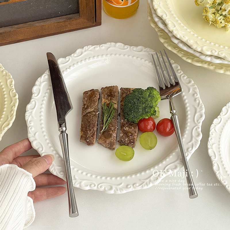 Farfurie de cină în stil occidental, ceramică, aspect elegant de lux, pentru steak, utilizare casnică, veselă în stil franuzesc
