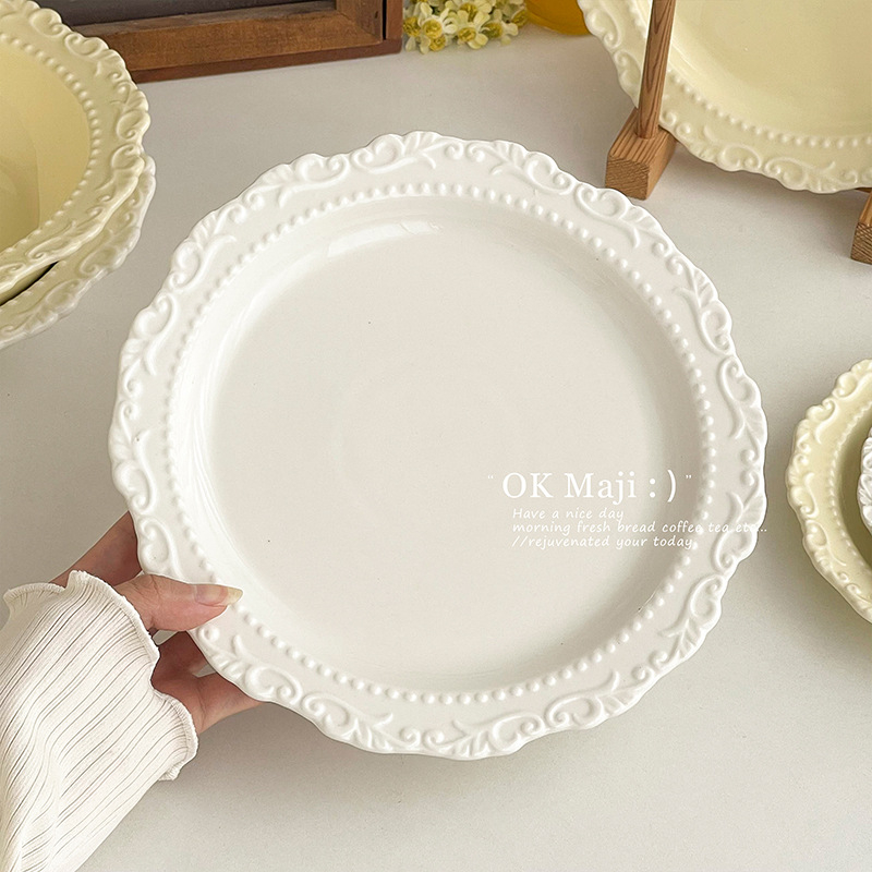 Farfurie de cină în stil occidental, ceramică, aspect elegant de lux, pentru steak, utilizare casnică, veselă în stil franuzesc