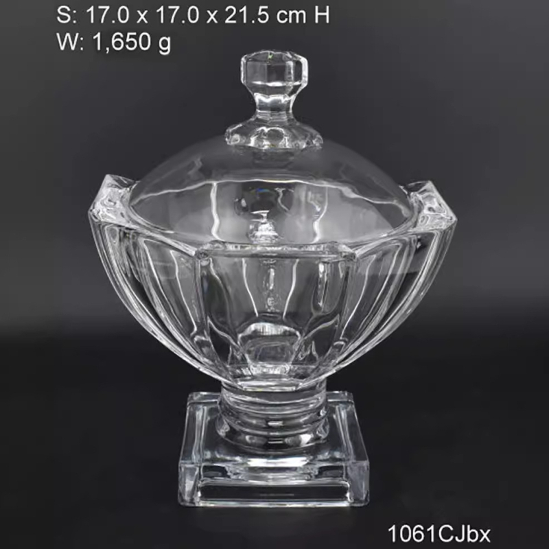 KING Farfurie de fructe din sticlă cristal transparent, cu capac, vas decorativ mare pentru fructe sau salată