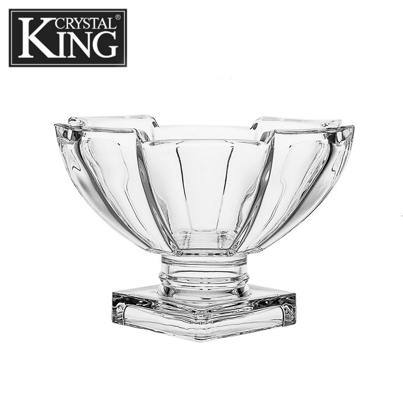 KING Farfurie de fructe din sticlă cristal transparent, cu capac, vas decorativ mare pentru fructe sau salată